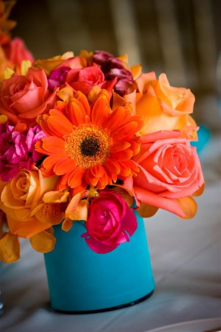 Handtied gerbera daisy wedding bouquets centerpiece made with orange